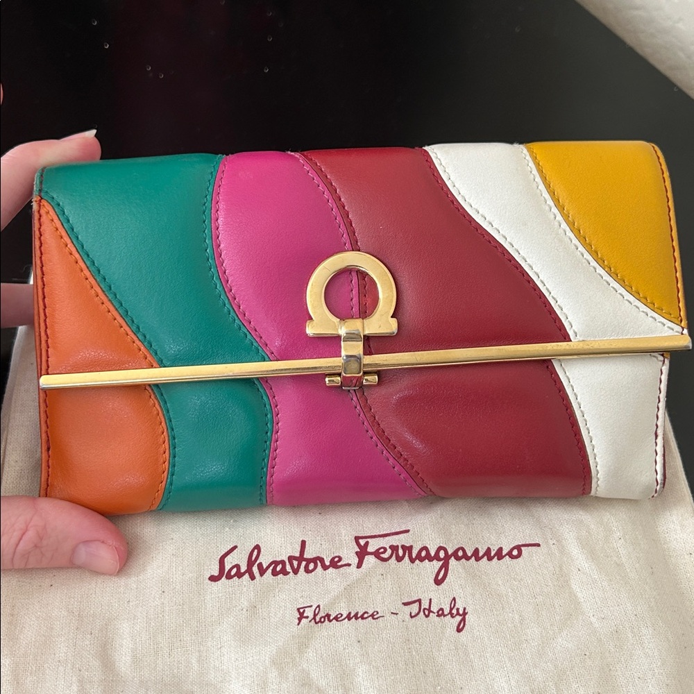 Salvatore Ferragamo Rainbow Gancini Leather Wallet with Dustbag EUC - Picture 3 of 17